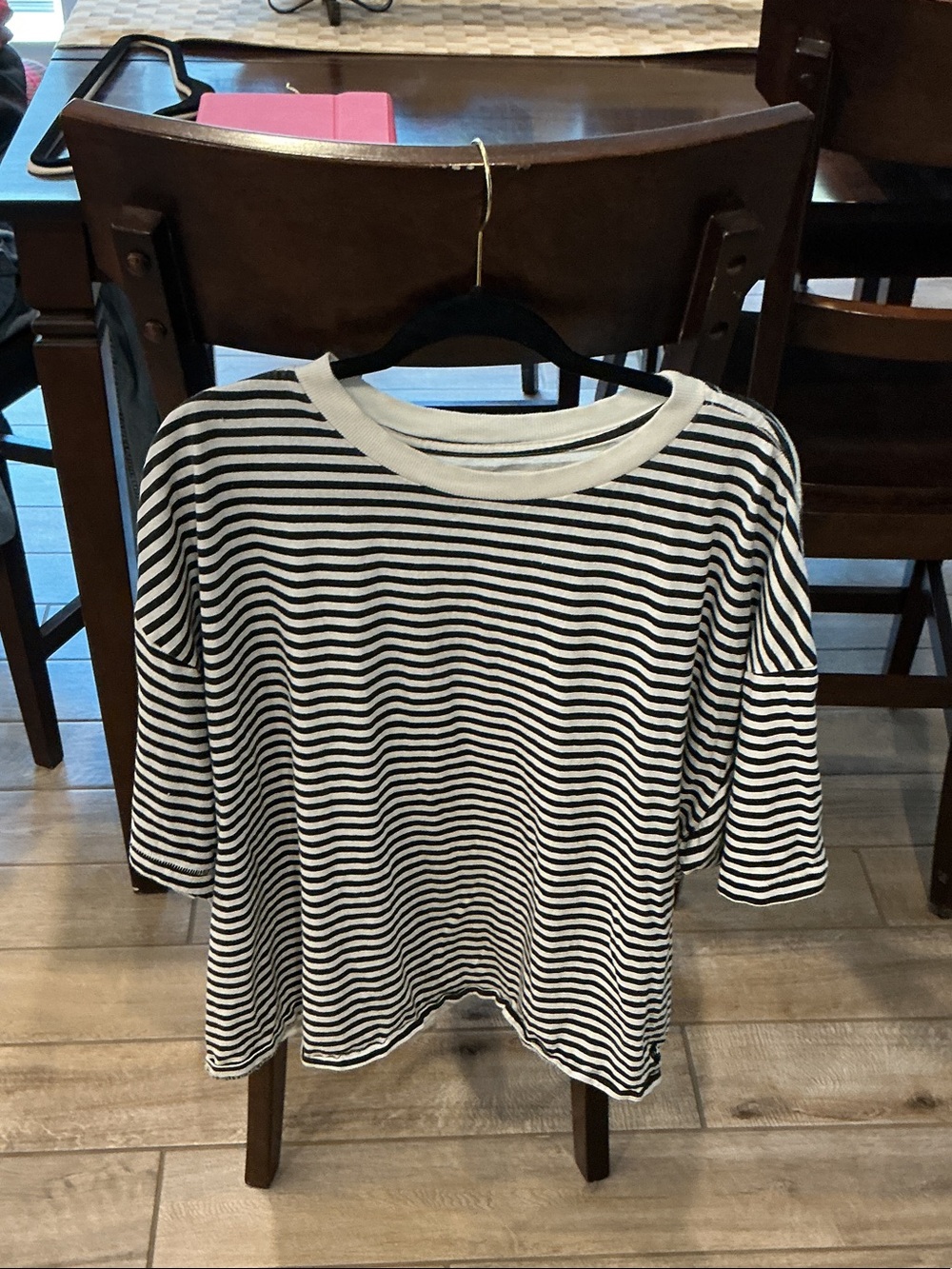 FP Movement by Free People Black & White Striped Boxy Short Sleeve Tee